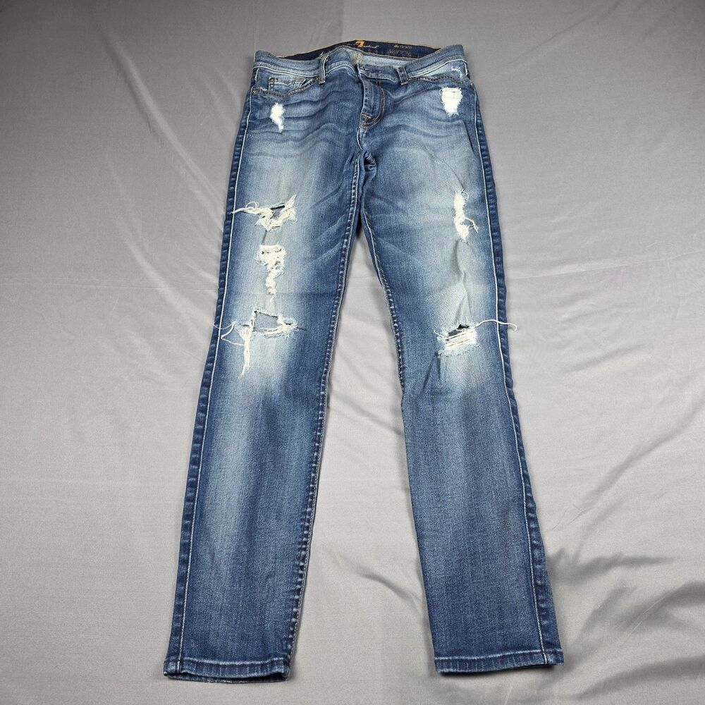7 For All Mankind The Ankle Skinny Jeans Womens 29 Distressed Ripped Denim
